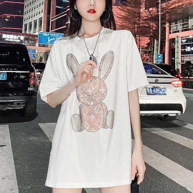 T-Shirts - レディースサマーカジュアルTシャツ：ダイヤモンドカートゥーンプリント半袖Tシャツ、オフィス＆デイリーウェア