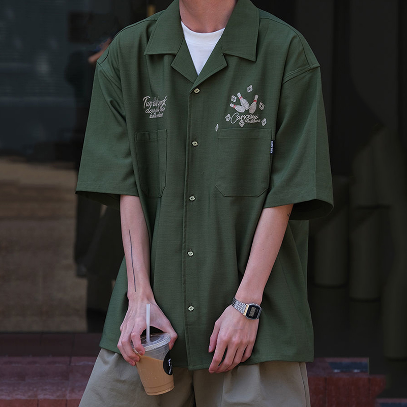 Short Sleeve Bowling Shirt Retro - Bowling-女性と男性のための緑の半袖Tシャツ,レトロスタイル,ヒップホップスタイル,サマーシャツ,カジュアル