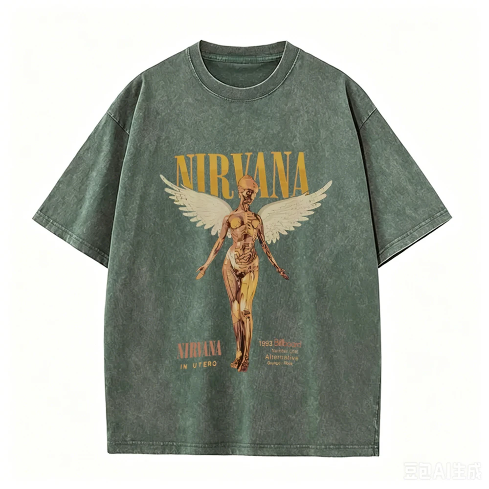 レトロアシッドウォッシュオーバーサイズTシャツ ニルヴァーナ - Acid Wash Vintage Graphic T Shirt のレビューと価格