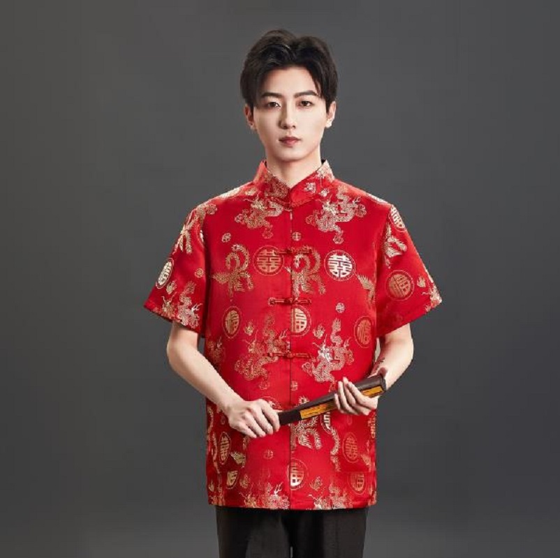 新作中国風刺繍サテンTシャツ、メンズ半袖ジャケット、誕生日パ - Mens Satin Silk Dress Shirt のレビューと価格