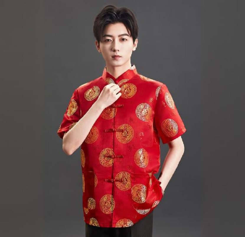 新作中国風刺繍サテンTシャツ、メンズ半袖ジャケット、誕生日パ - Mens Satin Silk Dress Shirt のレビューと価格