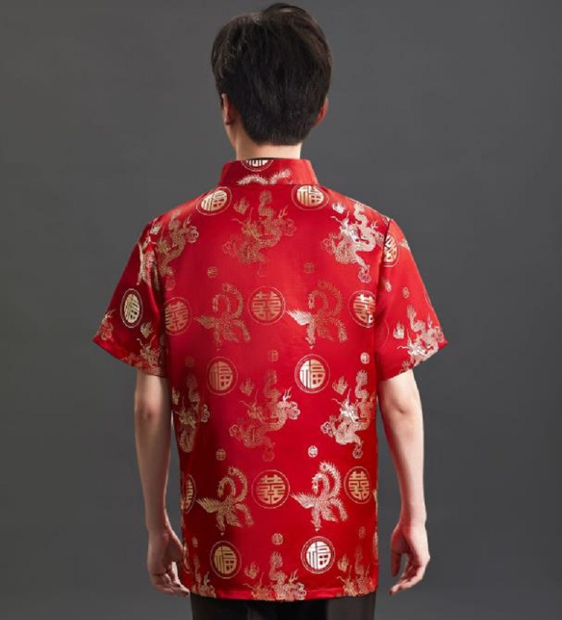 新作中国風刺繍サテンTシャツ、メンズ半袖ジャケット、誕生日パ - Mens Satin Silk Dress Shirt のレビューと価格